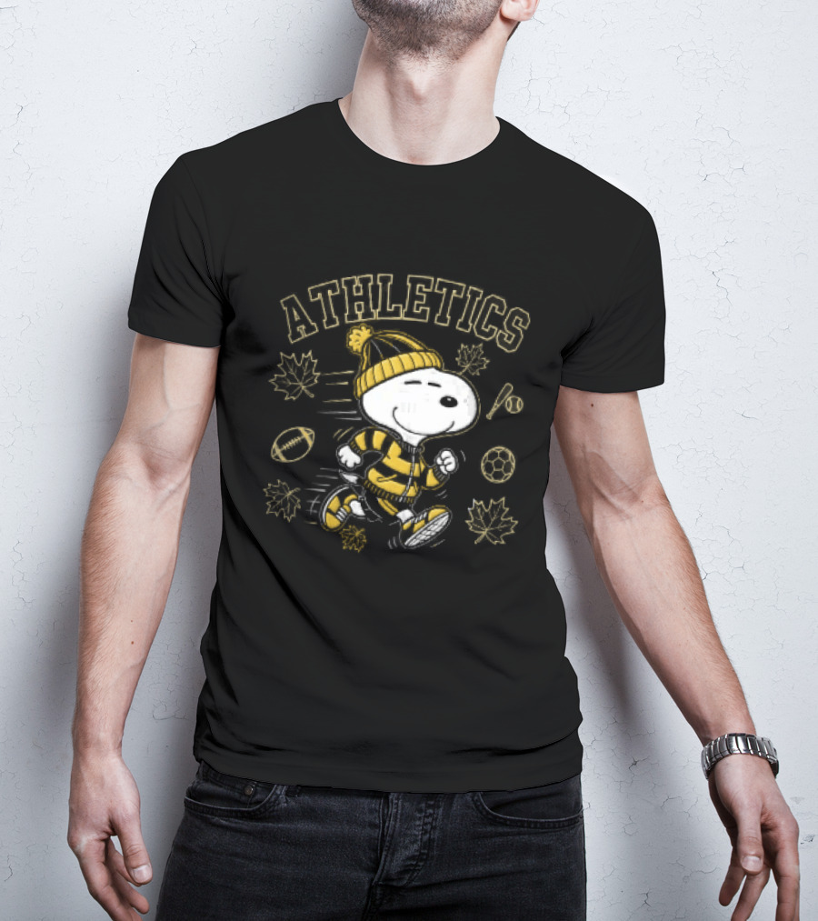Athletics Snoopy Running Beanie Sports Equipment Maple Leaves Cartoon T-Shirt