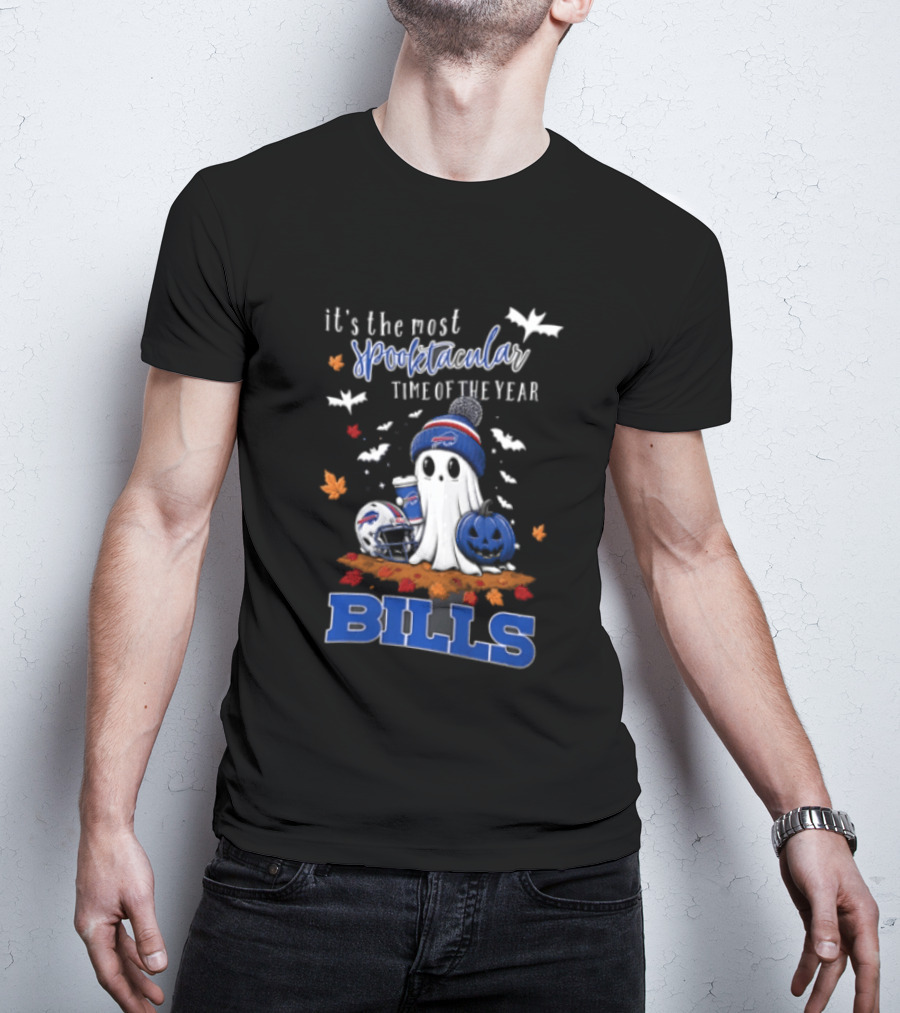 Buffalo Bills Spooktacular Ghost Football Helmet Pumpkin Halloween Time T-Shirt