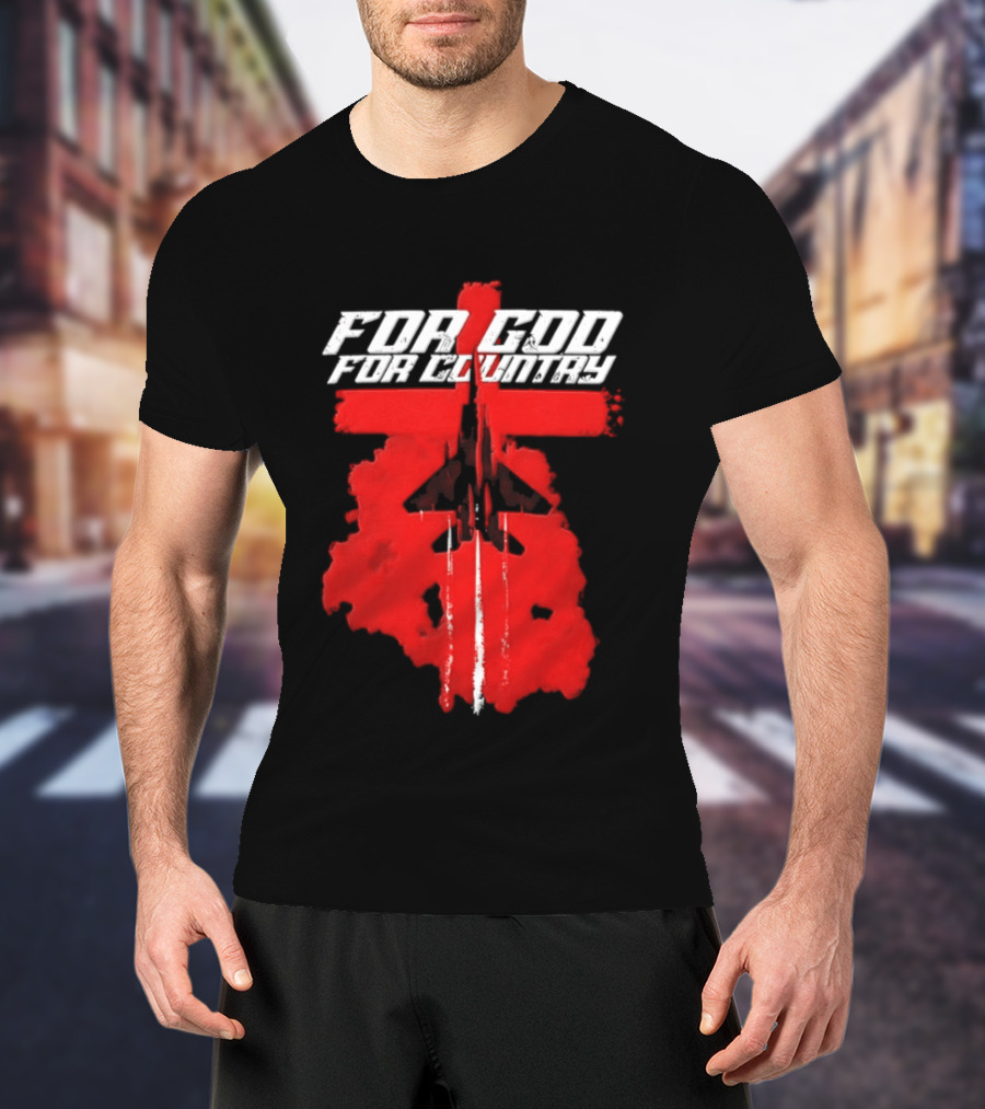 For God And For Country Red Fighter Jet Cross T-Shirt