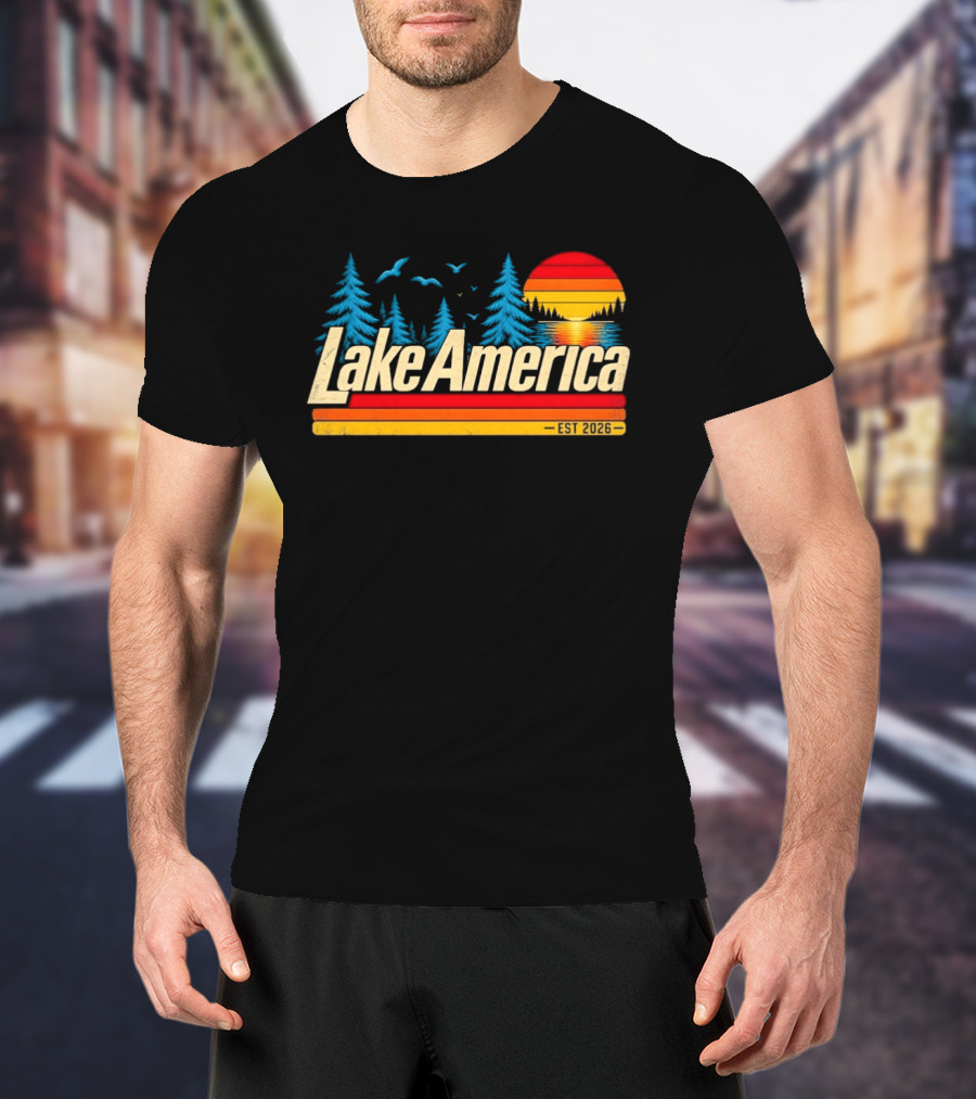 Lake America Est 2026 Sunset Trees Birds T-Shirt