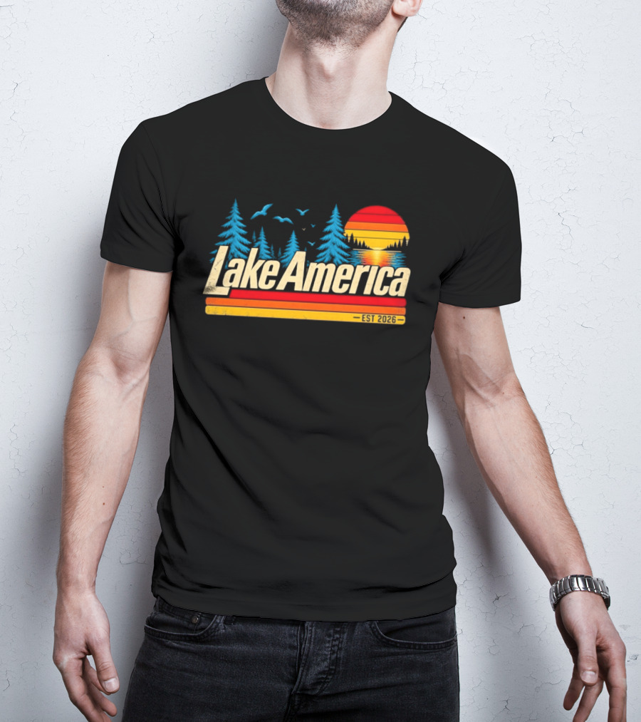 Lake America Est 2026 Sunset Trees Birds T-Shirt