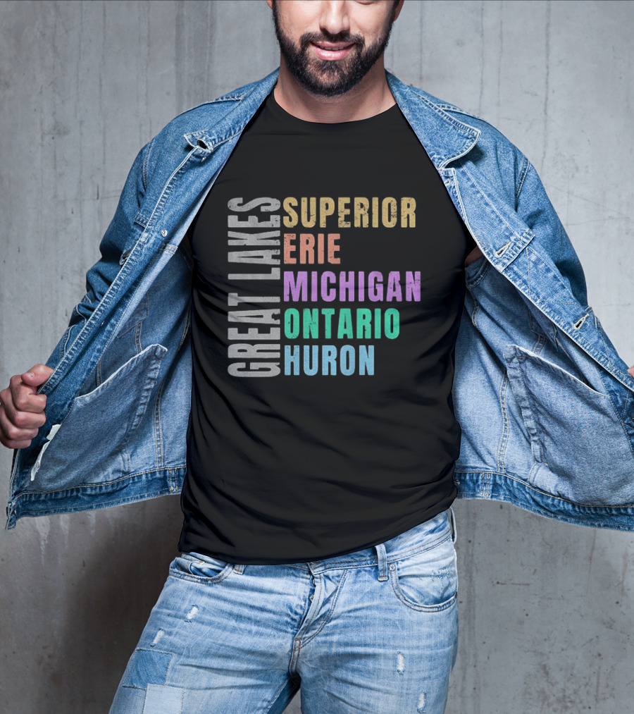 Great Lakes Superior Erie Michigan Ontario Huron Geography T-Shirt