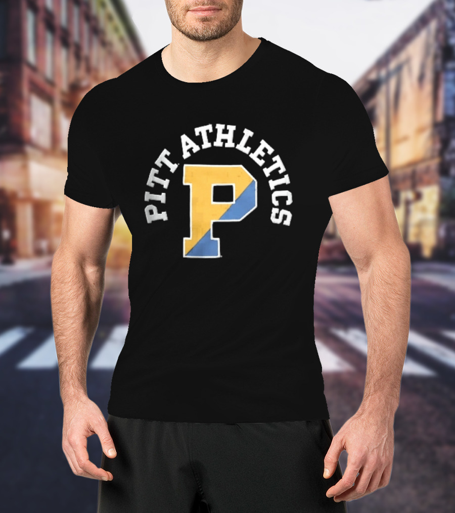 Pitt Athletics P Split Yellow Blue Block Letter Pittsburgh Panthers NCAA T-Shirt