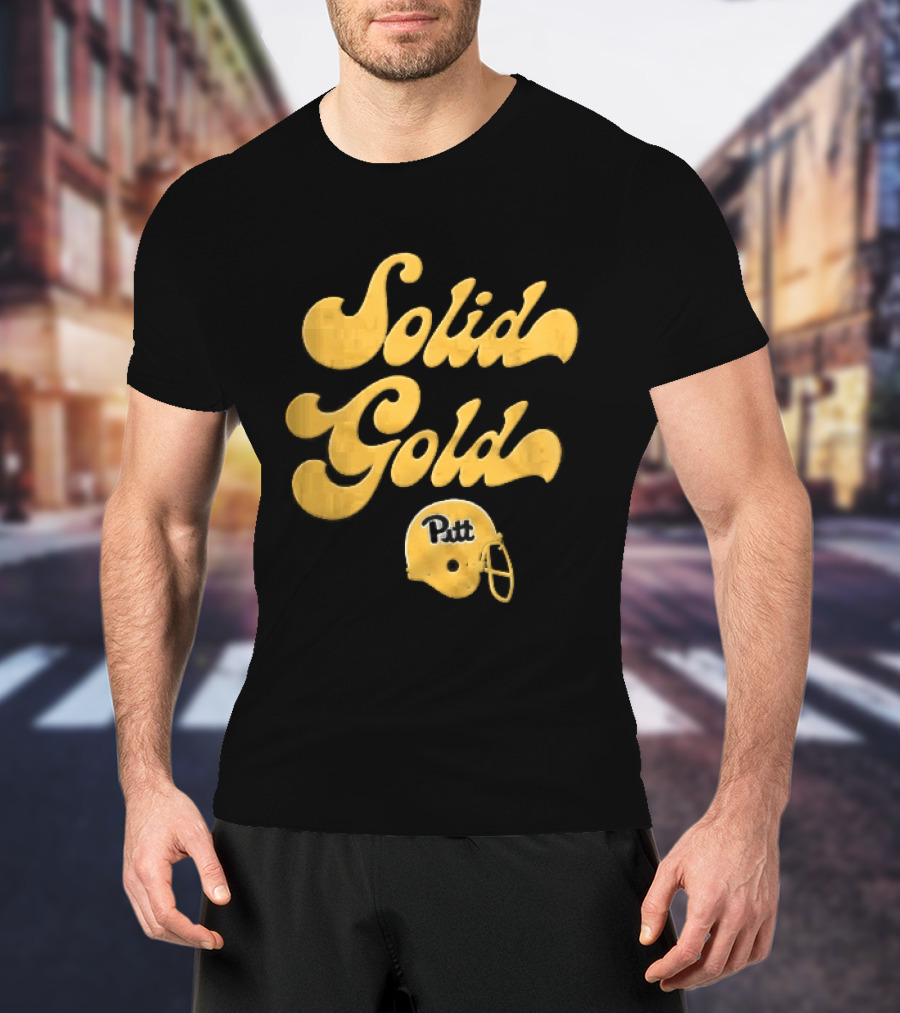 Pittsburgh Panthers Solid Gold Script Font Yellow Football Helmet T-Shirt
