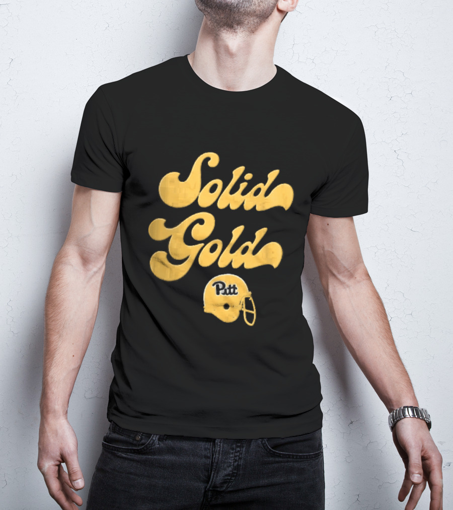Pittsburgh Panthers Solid Gold Script Font Yellow Football Helmet T-Shirt