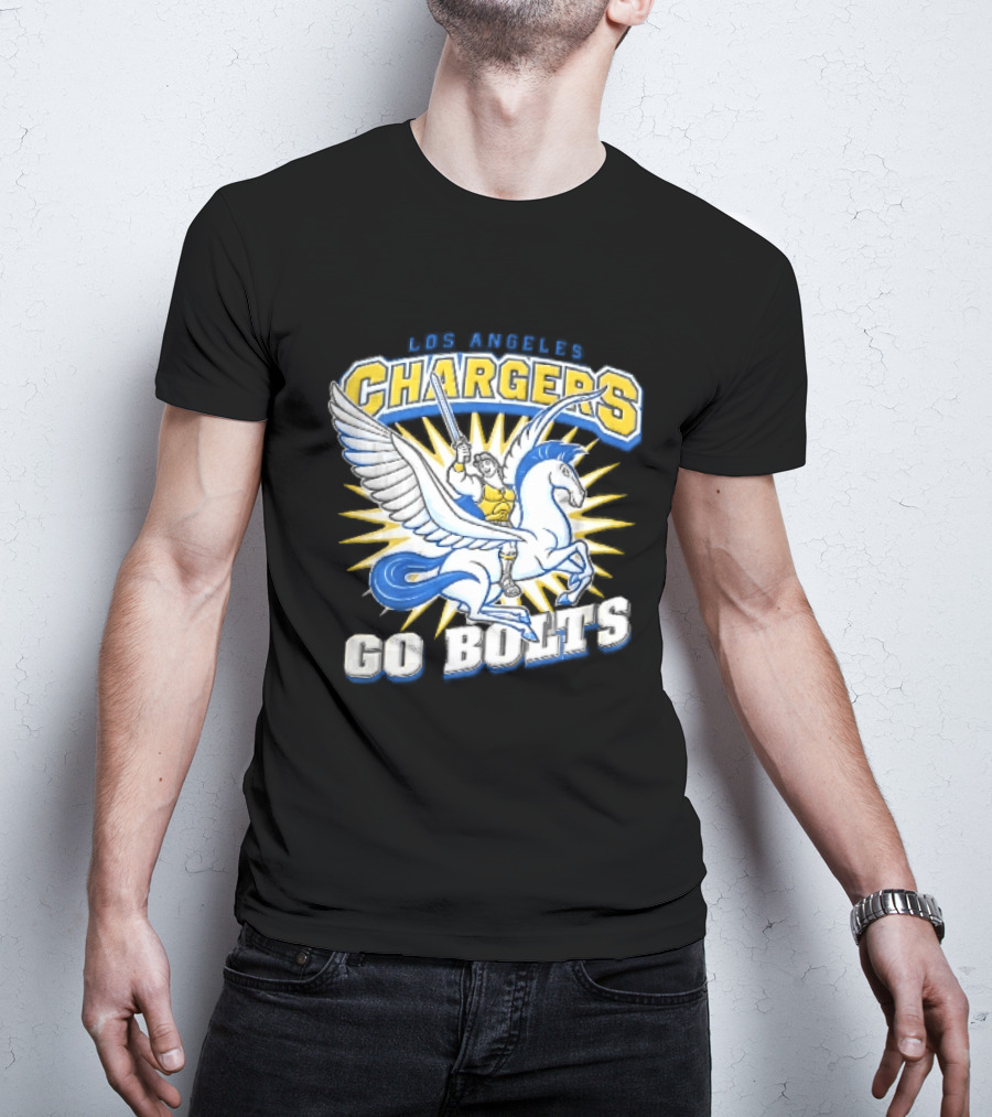 Los Angeles Chargers Go Bolts Hercules Pegasus Sword Cartoon Sunburst T-Shirt