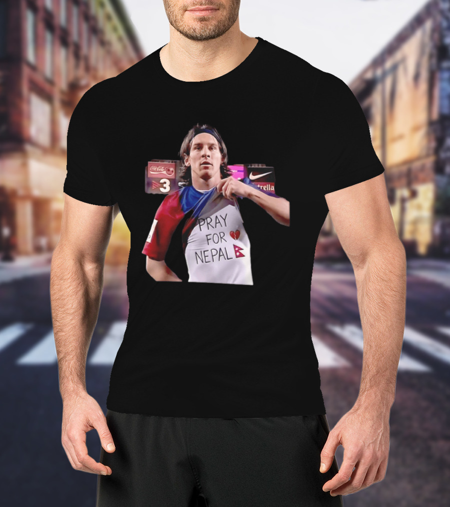 Messi Pray For Nepal 2026 Coca Cola Nike Estrella Football T-Shirt