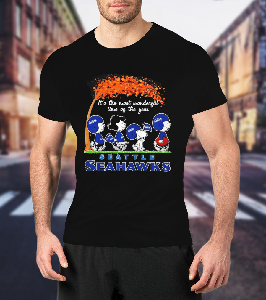 Seattle Seahawks Peanuts It's The Most Wonderful Time Of The Year 2026 T-Shirt
