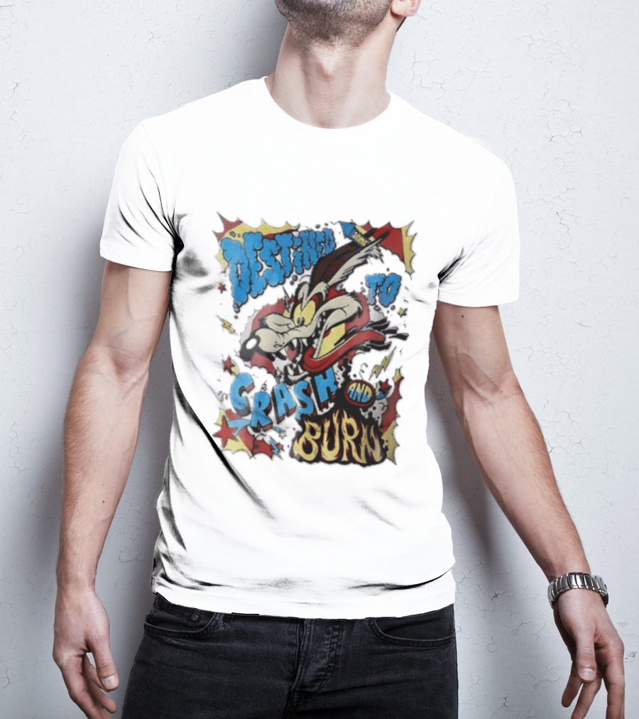 Acme Destined To Crash And Burn Cartoon Wile E. Coyote Rocket Flames T-Shirt