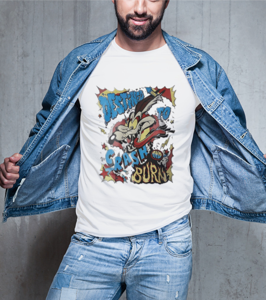 Acme Destined To Crash And Burn Cartoon Wile E. Coyote Rocket Flames T-Shirt