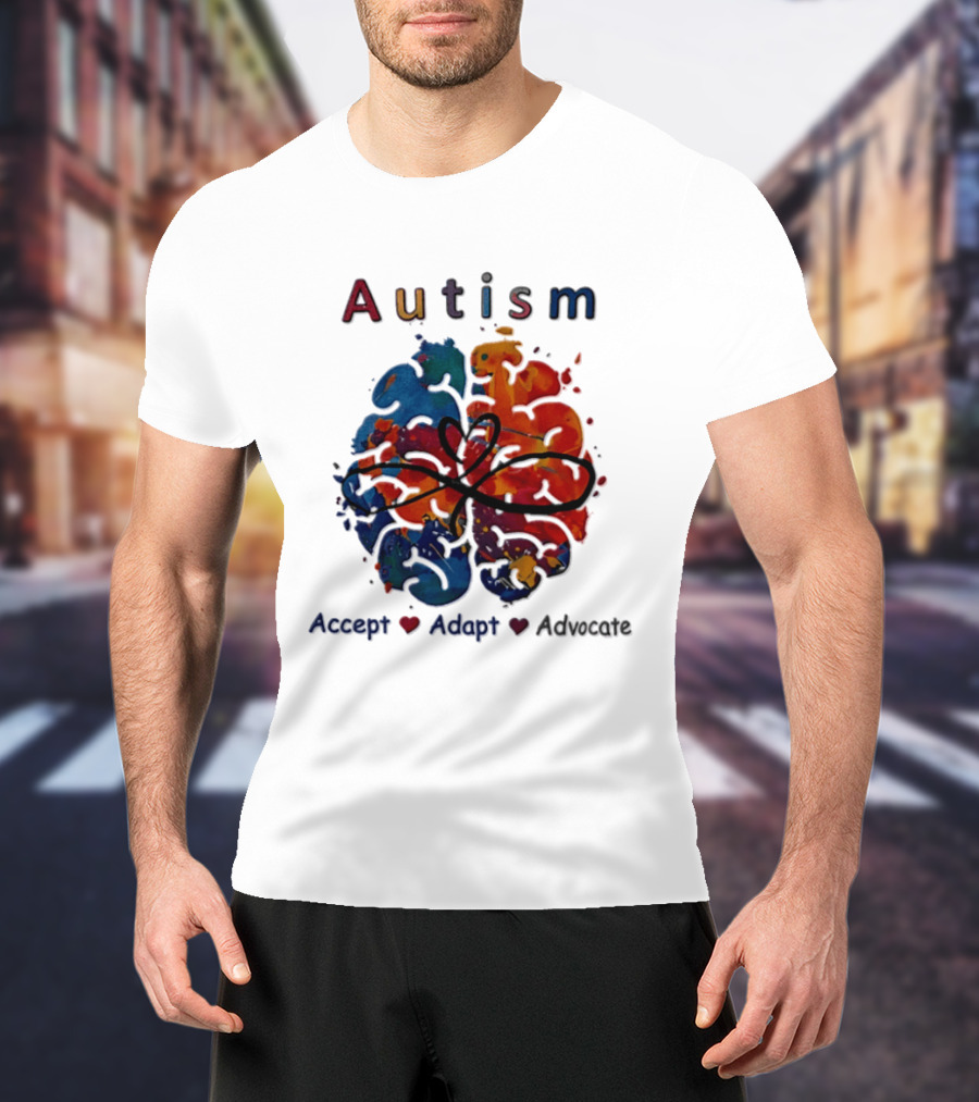 Autism Infinity Heart Accept Adapt Advocate Colorful Watercolor Brain T-Shirt