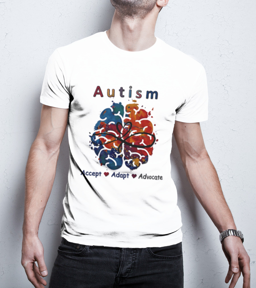 Autism Infinity Heart Accept Adapt Advocate Colorful Watercolor Brain T-Shirt