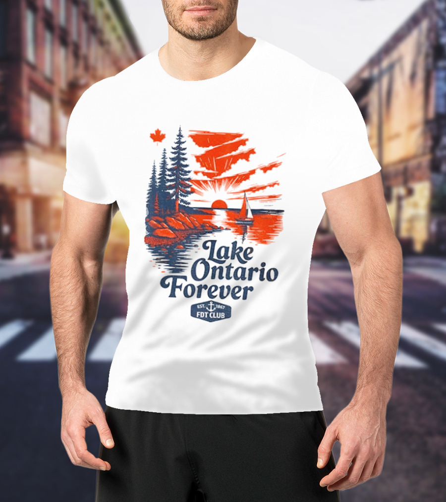 Lake Ontario Forever Sunset Sailboat FDT Club Canada Maple Leaf Scenery T-Shirt
