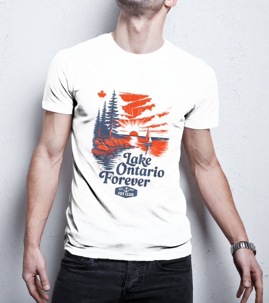 Lake Ontario Forever Sunset Sailboat FDT Club Canada Maple Leaf Scenery T-Shirt