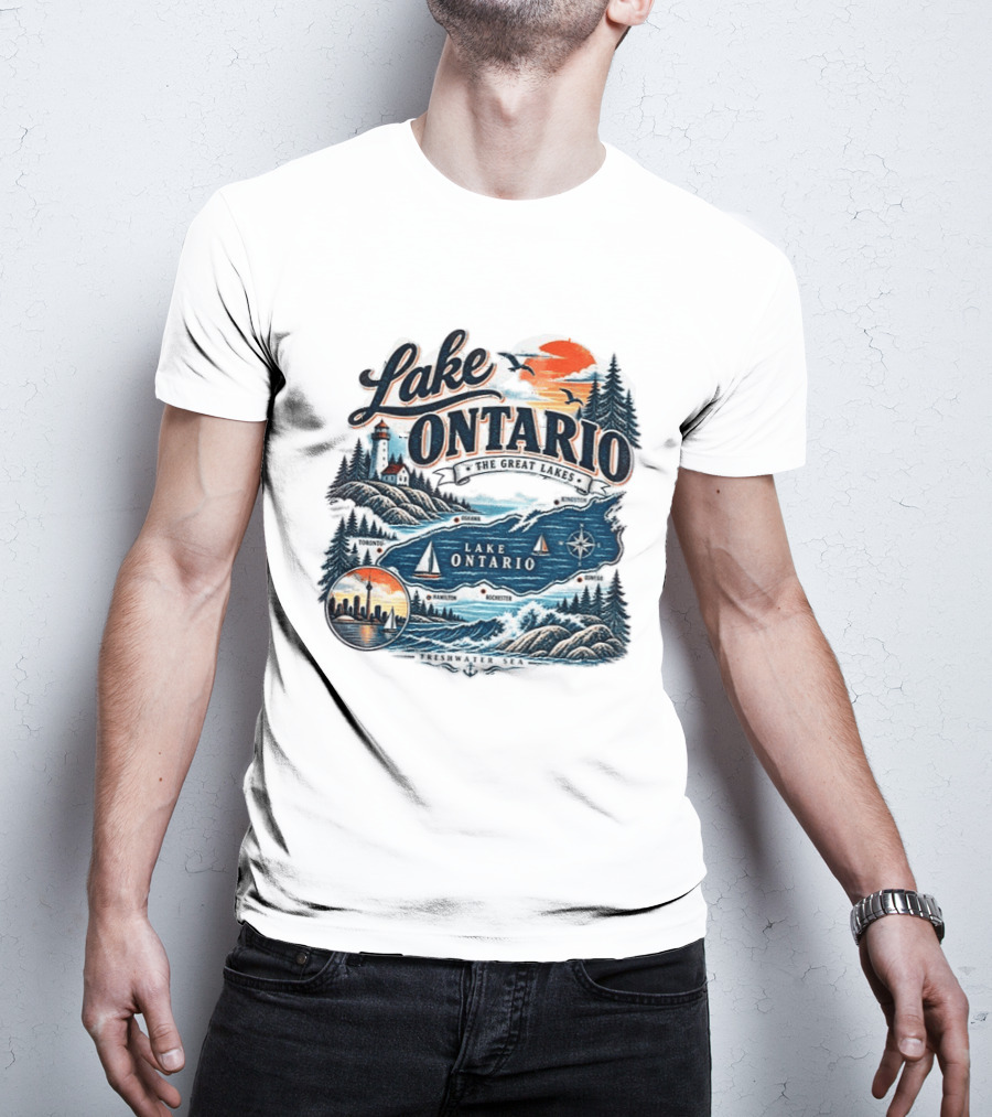 Lake Ontario The Great Lakes Map Toronto Hamilton Rochester Freshwater Sea T-Shirt