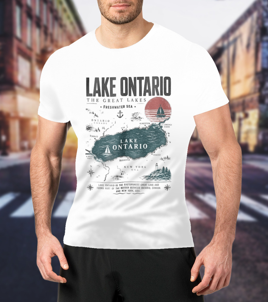 Lake Ontario Map And Sailboat The Great Lakes Resist T-Shirt