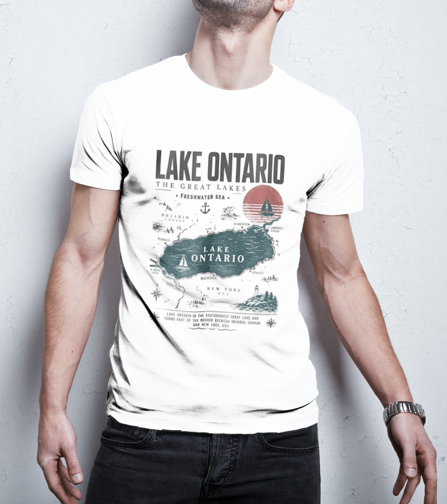 Lake Ontario Map And Sailboat The Great Lakes Resist T-Shirt