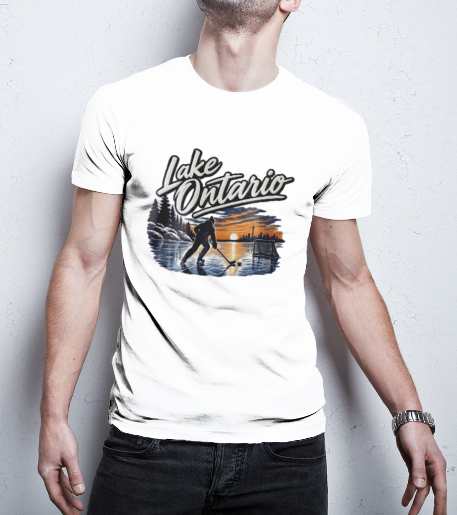 Lake Ontario Ice Hockey Player Skating Sunset Toronto Skyline T-Shirt