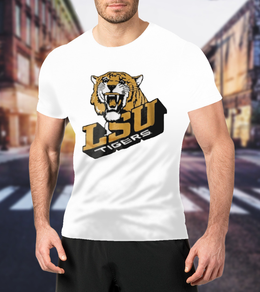 Louisiana State LSU Tigers Roaring 3D Block NCAA T-Shirt
