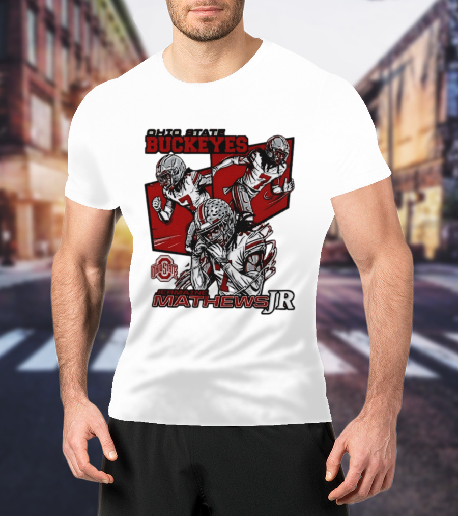 Ohio State Buckeyes Jermaine Mathews Jr. Comic Football Action T-Shirt