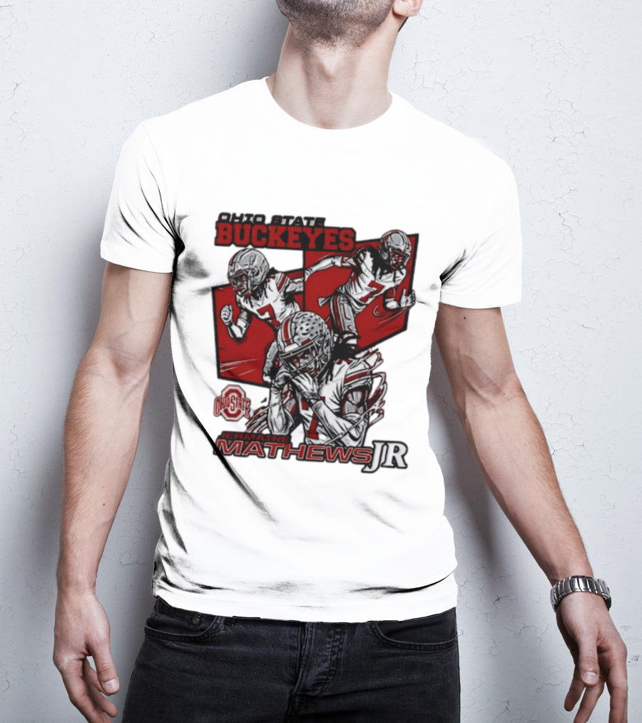 Ohio State Buckeyes Jermaine Mathews Jr. Comic Football Action T-Shirt
