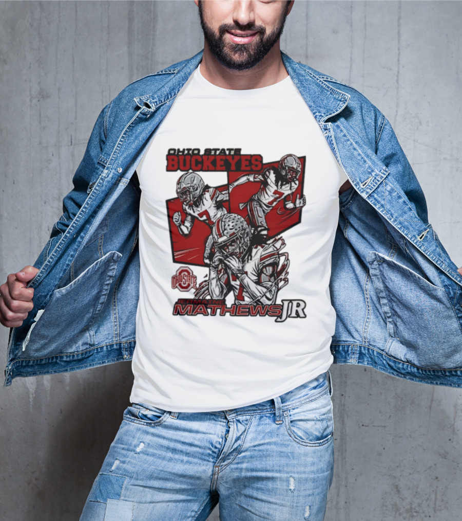 Ohio State Buckeyes Jermaine Mathews Jr. Comic Football Action T-Shirt