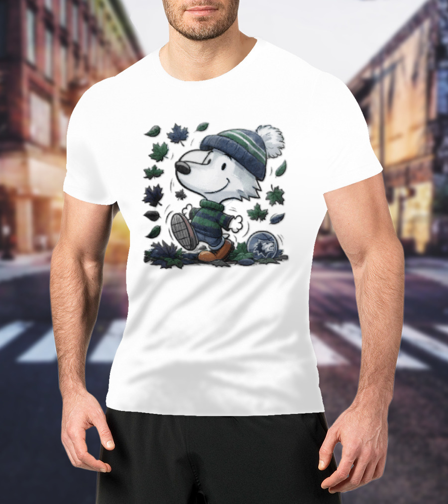 Minnesota Timberwolves Snoopy Beanie Boots Falling Leaves Cartoon T-Shirt