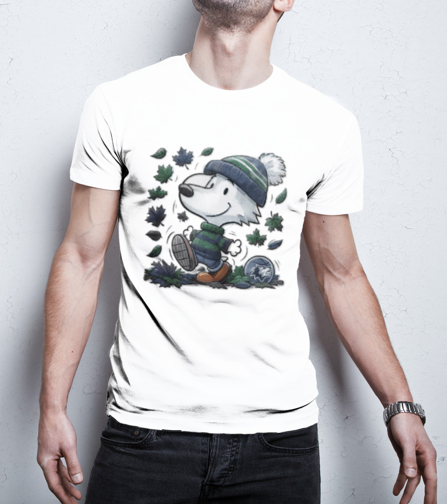 Minnesota Timberwolves Snoopy Beanie Boots Falling Leaves Cartoon T-Shirt