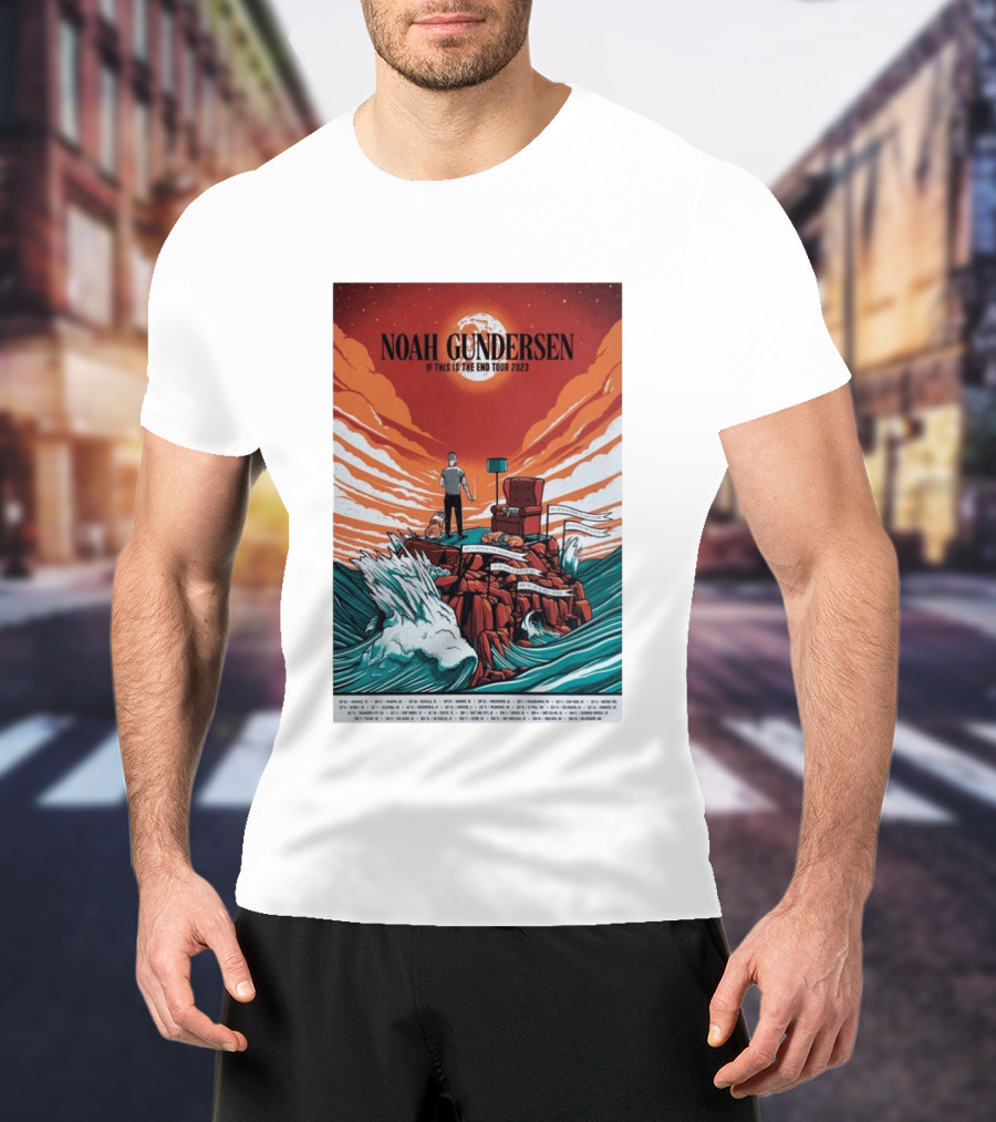 Noah Gundersen If This Is The End Tour 2023 Dramatic Ocean Waves Red Sky T-Shirt