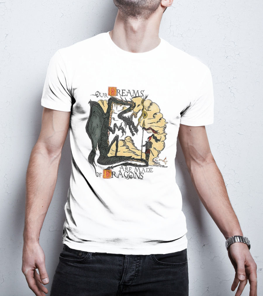 Our Dreams Are Made Of Dragons Artwork Yellow Red Black Fantasy T-Shirt