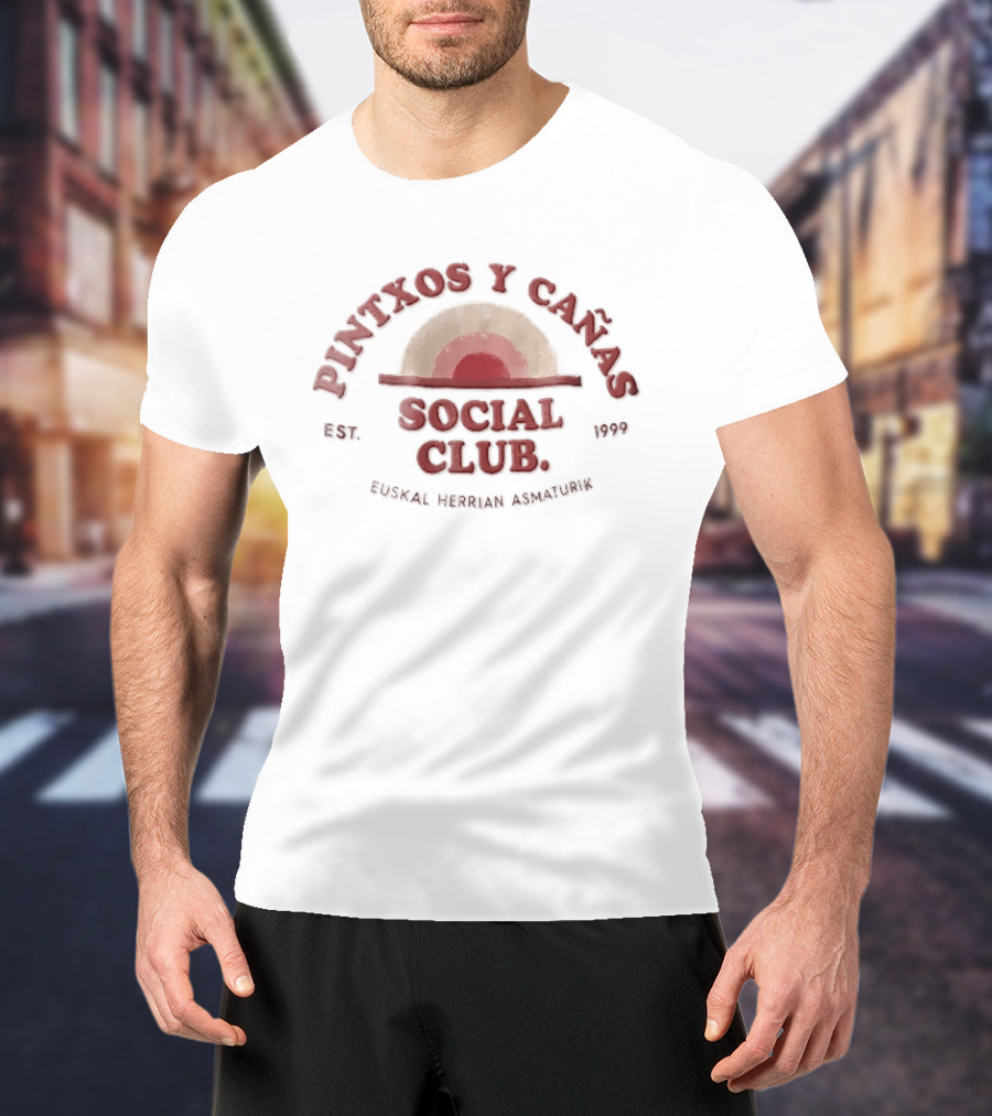 Pintxos Y Canas Social Club Est 1999 Euskal Herrian Asmaturik Sunrise Concentric Arches T-Shirt