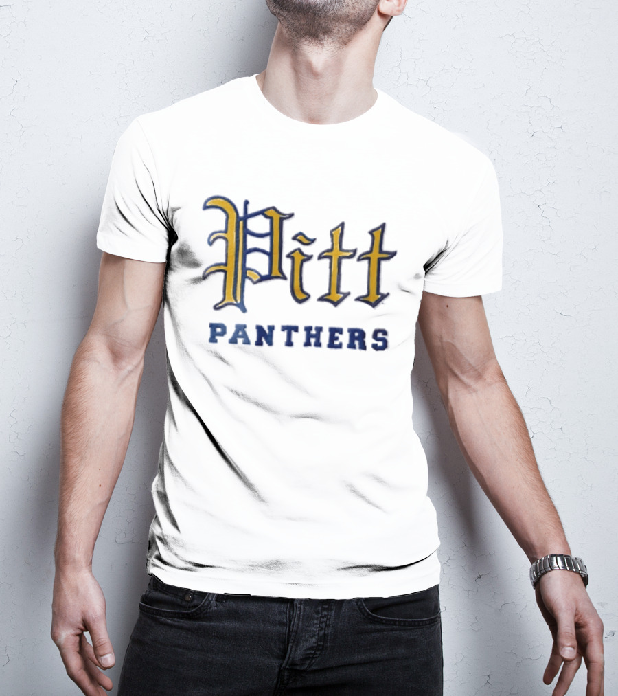 Pittsburgh Panthers Pitt Gold Gothic Script Block Lettering T-Shirt