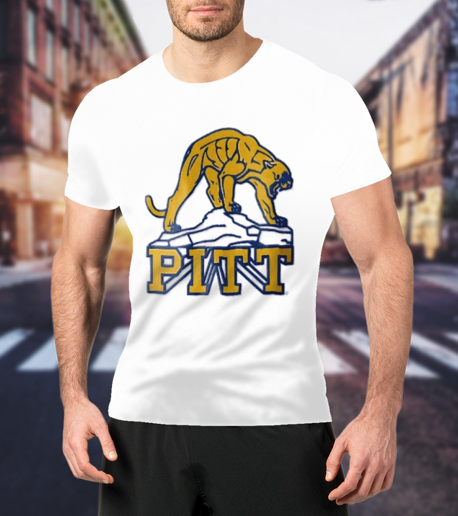 Pittsburgh Panthers Pitt Gold Panther Standing On Rock T-Shirt