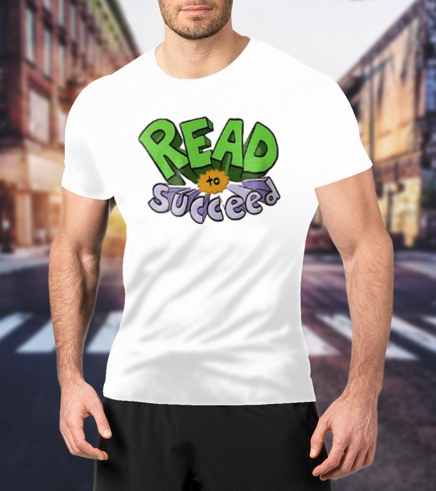 Read To Succeed Green Purple 3D Block Orange Burst Cartoon T-Shirt
