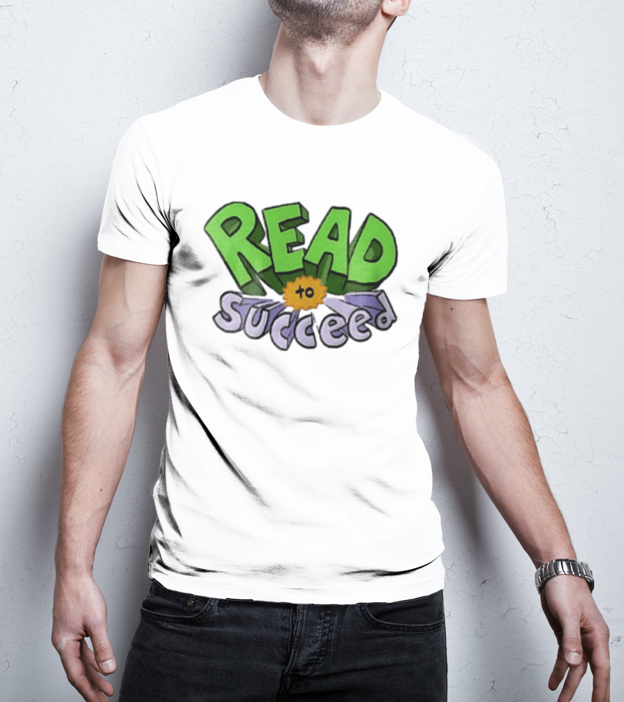 Read To Succeed Green Purple 3D Block Orange Burst Cartoon T-Shirt