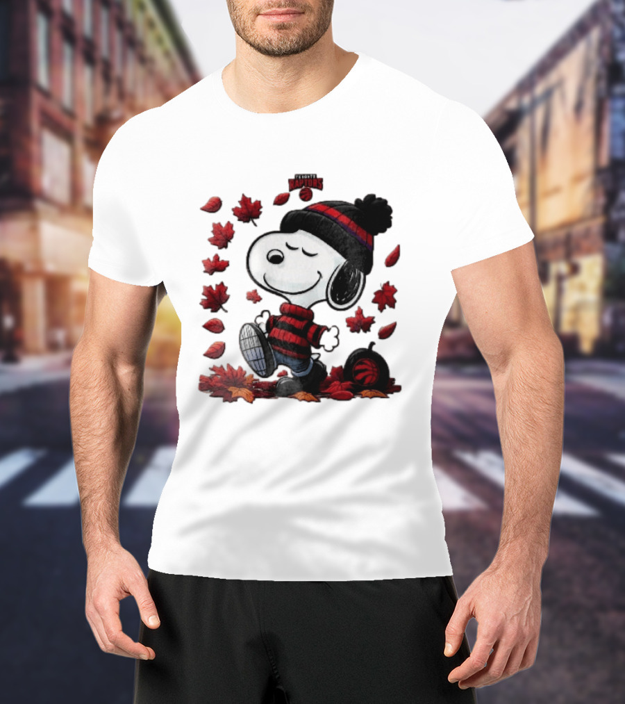 Toronto Raptors Snoopy Autumn Maple Leaves Pumpkin Walking T-Shirt