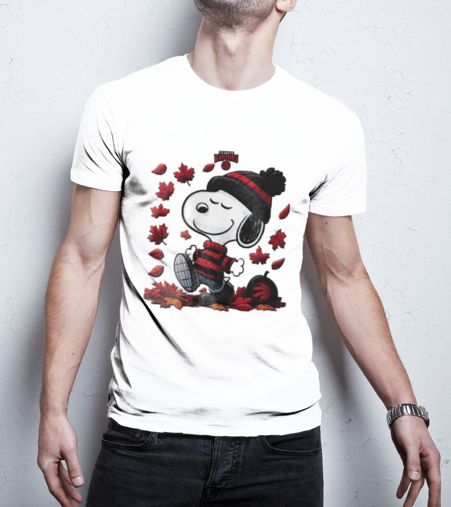 Toronto Raptors Snoopy Autumn Maple Leaves Pumpkin Walking T-Shirt