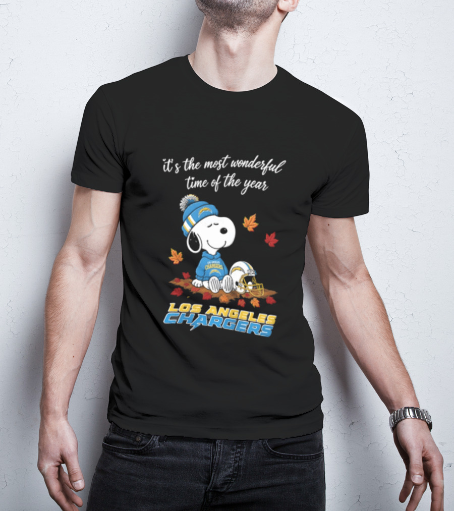 It's The Most Wonderful Time Of The Year Snoopy Los Angeles Chargers Beanie Autumn Leaves Football Helmet T-Shirt