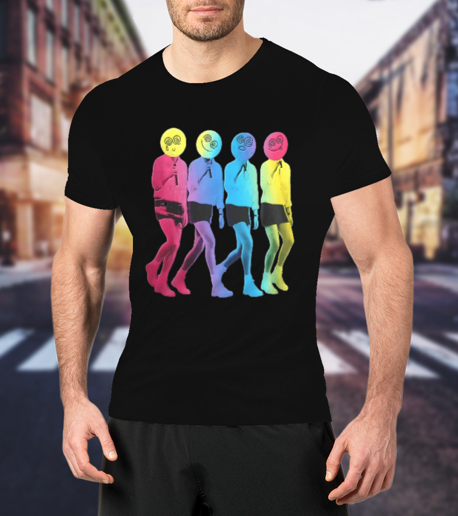 Four Neon Spiral Smileys Singing Colorful Figures T-Shirt