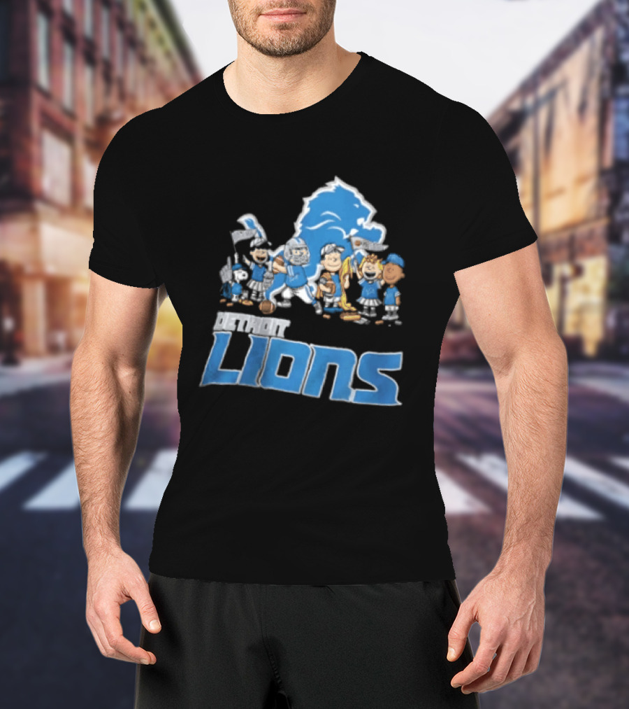 Detroit Lions Charlie Brown Lucy Van Pelt Snoopy Cartoon Football Team T-Shirt