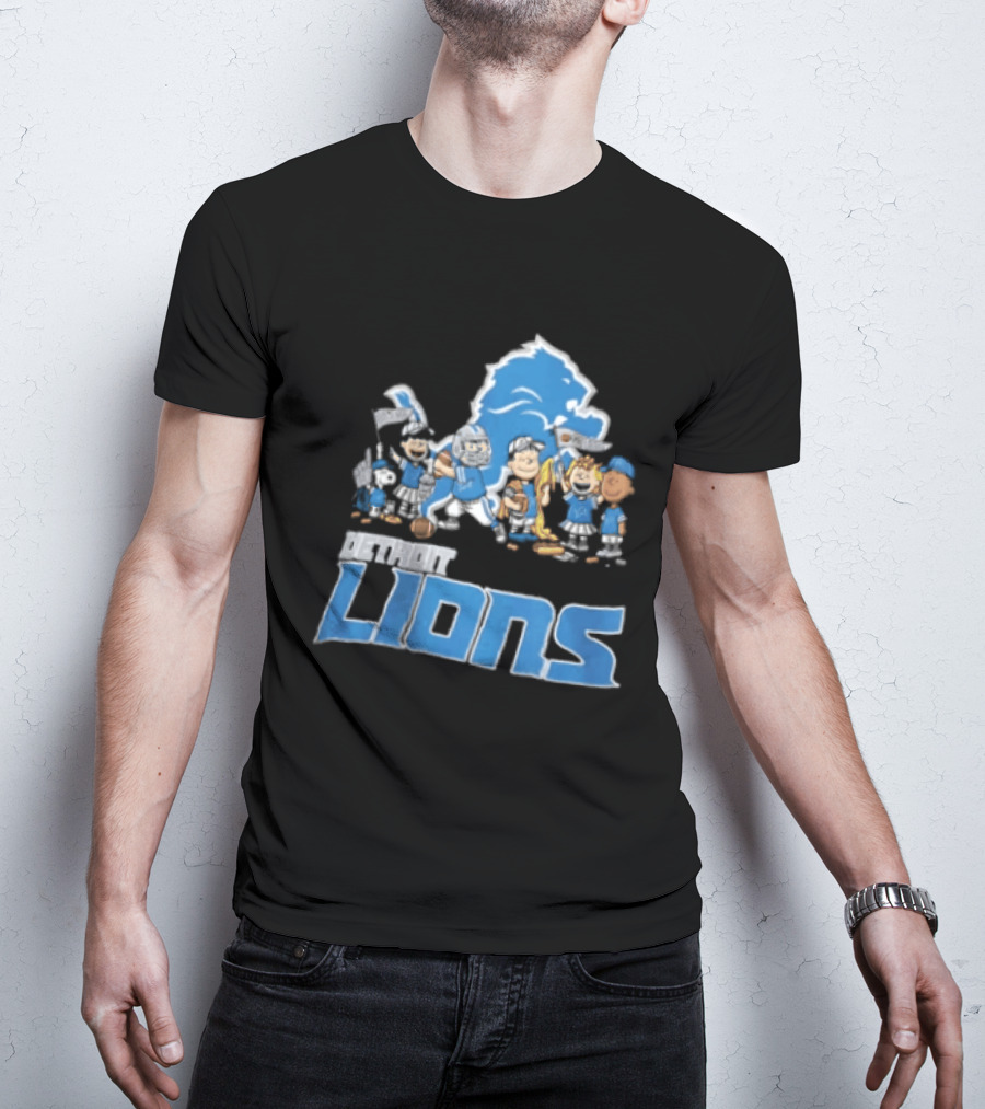 Detroit Lions Charlie Brown Lucy Van Pelt Snoopy Cartoon Football Team T-Shirt