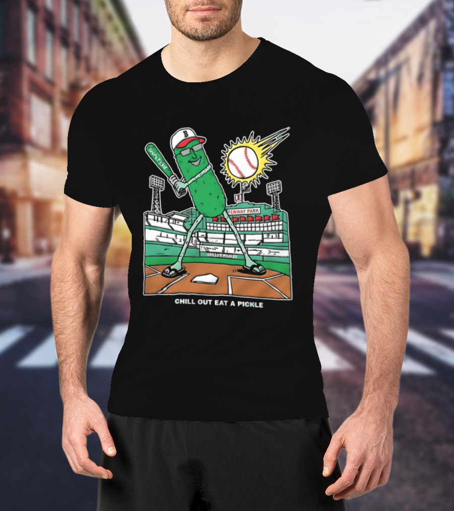 Grillo's Pickles Fenway Park Baseball Chill Out Eat A Pickle T-Shirt