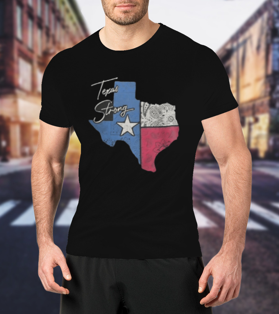 Texas Strong Lone Star Map Paisley Bandana Distressed T-Shirt
