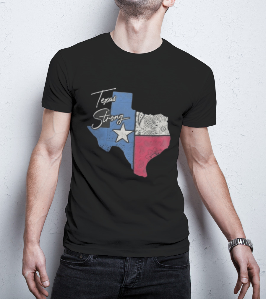 Texas Strong Lone Star Map Paisley Bandana Distressed T-Shirt