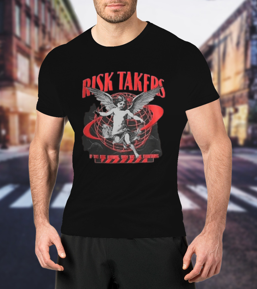 Risk Takers Winged Cherub If You Risk Nothing Then You Risk Everything Red Grid Globe T-Shirt