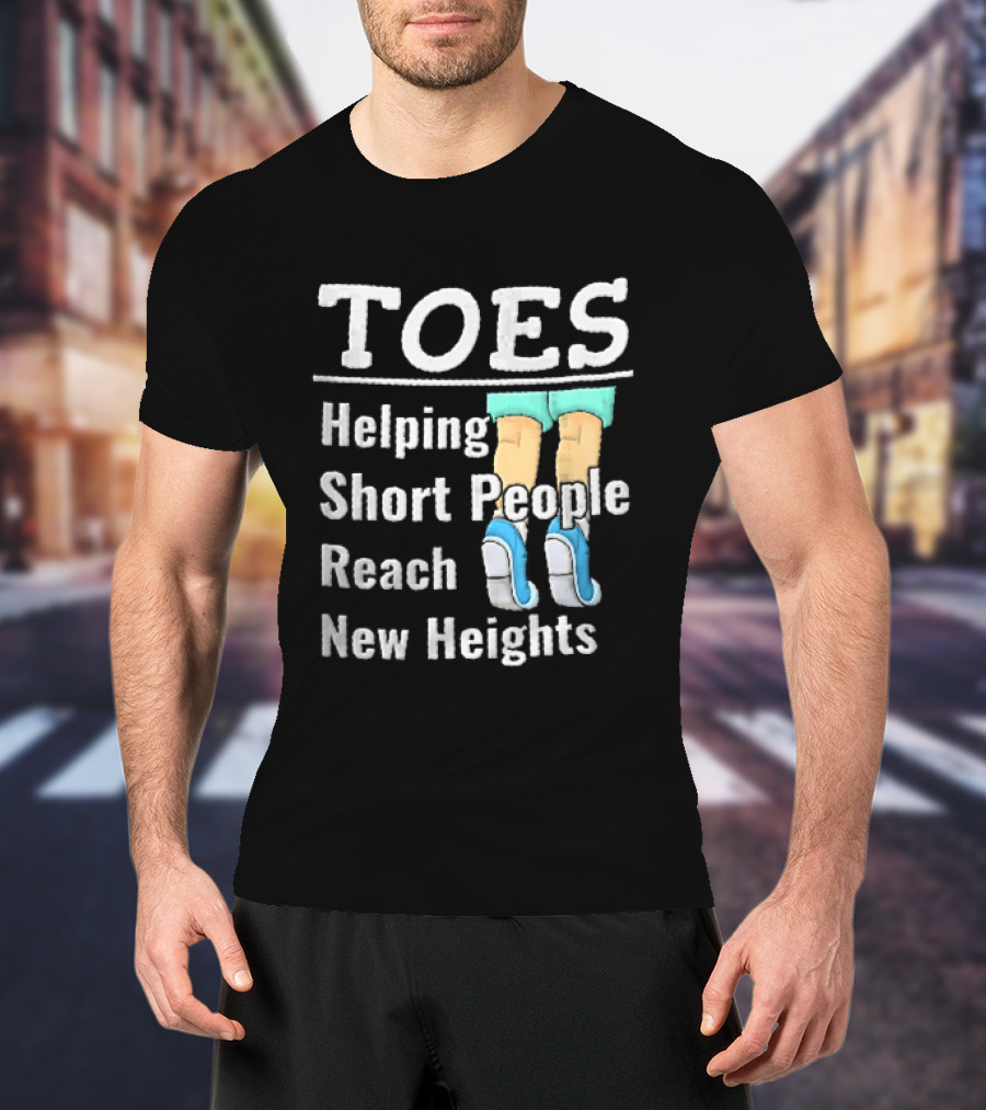 Toes Helping Short People Reach New Heights Tiptoe Cartoon Legs Blue Shoes T-Shirt