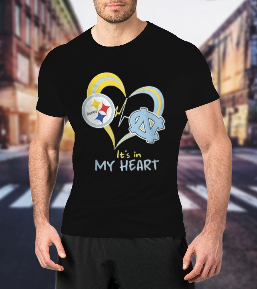 Pittsburgh Steelers North Carolina Tar Heels It's In My Heart EKG Heartbeat T-Shirt