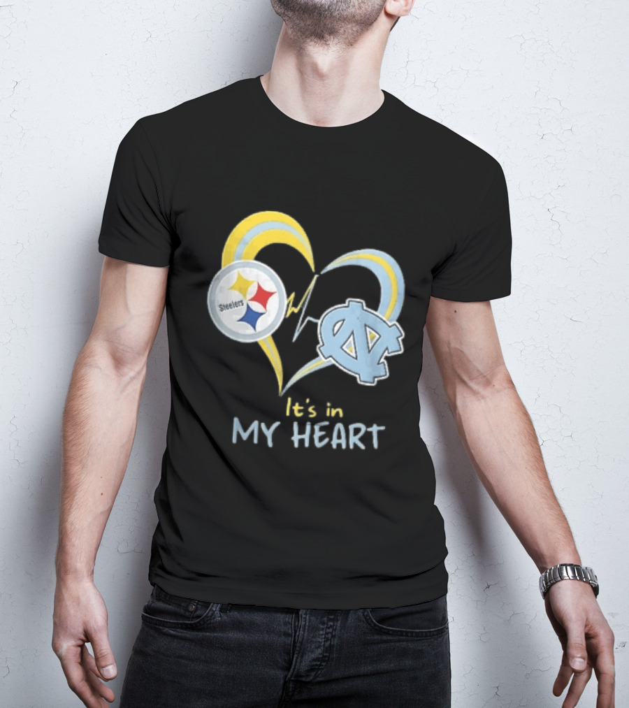 Pittsburgh Steelers North Carolina Tar Heels It's In My Heart EKG Heartbeat T-Shirt