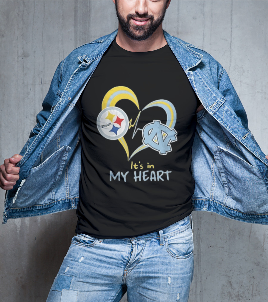 Pittsburgh Steelers North Carolina Tar Heels It's In My Heart EKG Heartbeat T-Shirt
