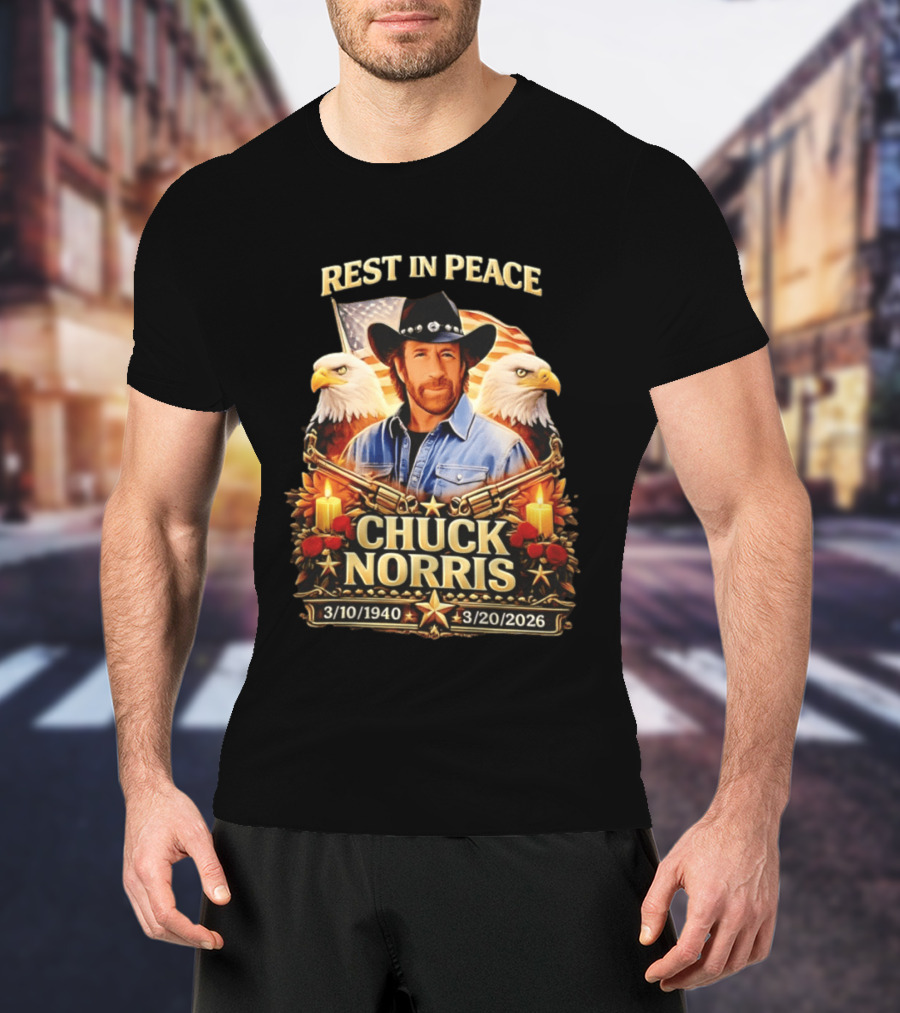 Rest In Peace Chuck Norris 1940 2026 American Pride Eagles And Cowboy Hat Memorial T-Shirt